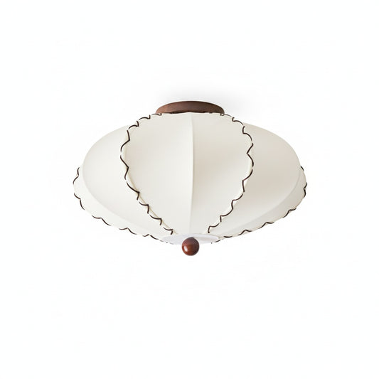 Ceiling Lamp Bohemian with Scalloped Fabric Shade and Walnut Wood Detail