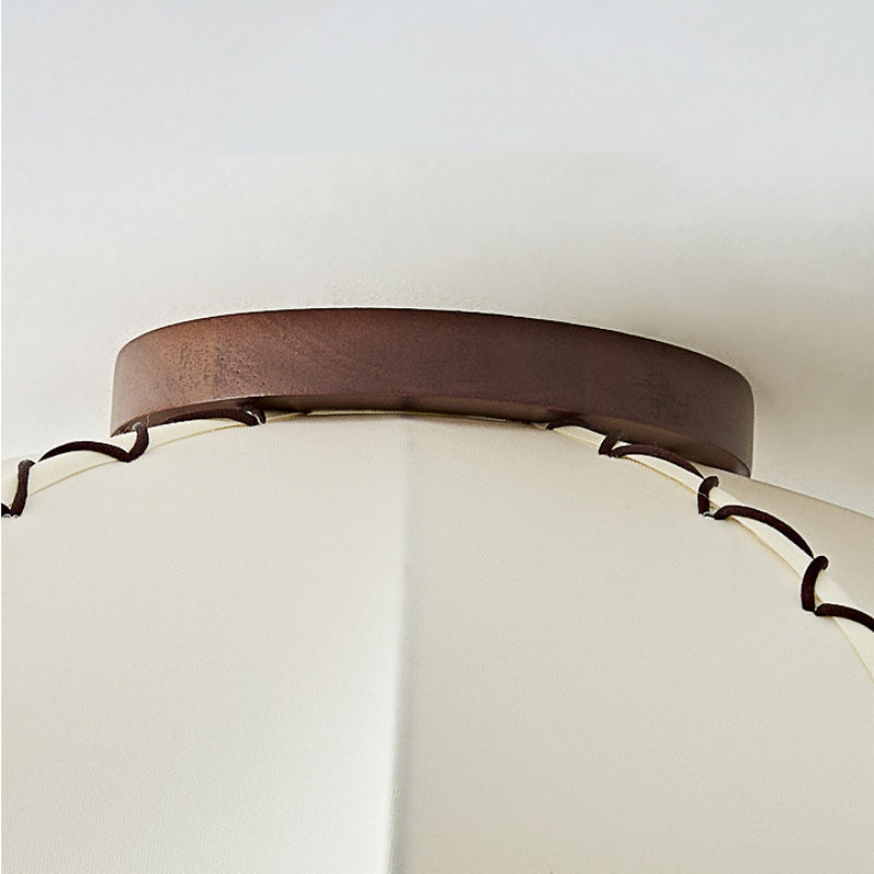 Ceiling Lamp Bohemian with Scalloped Fabric Shade and Walnut Wood Detail