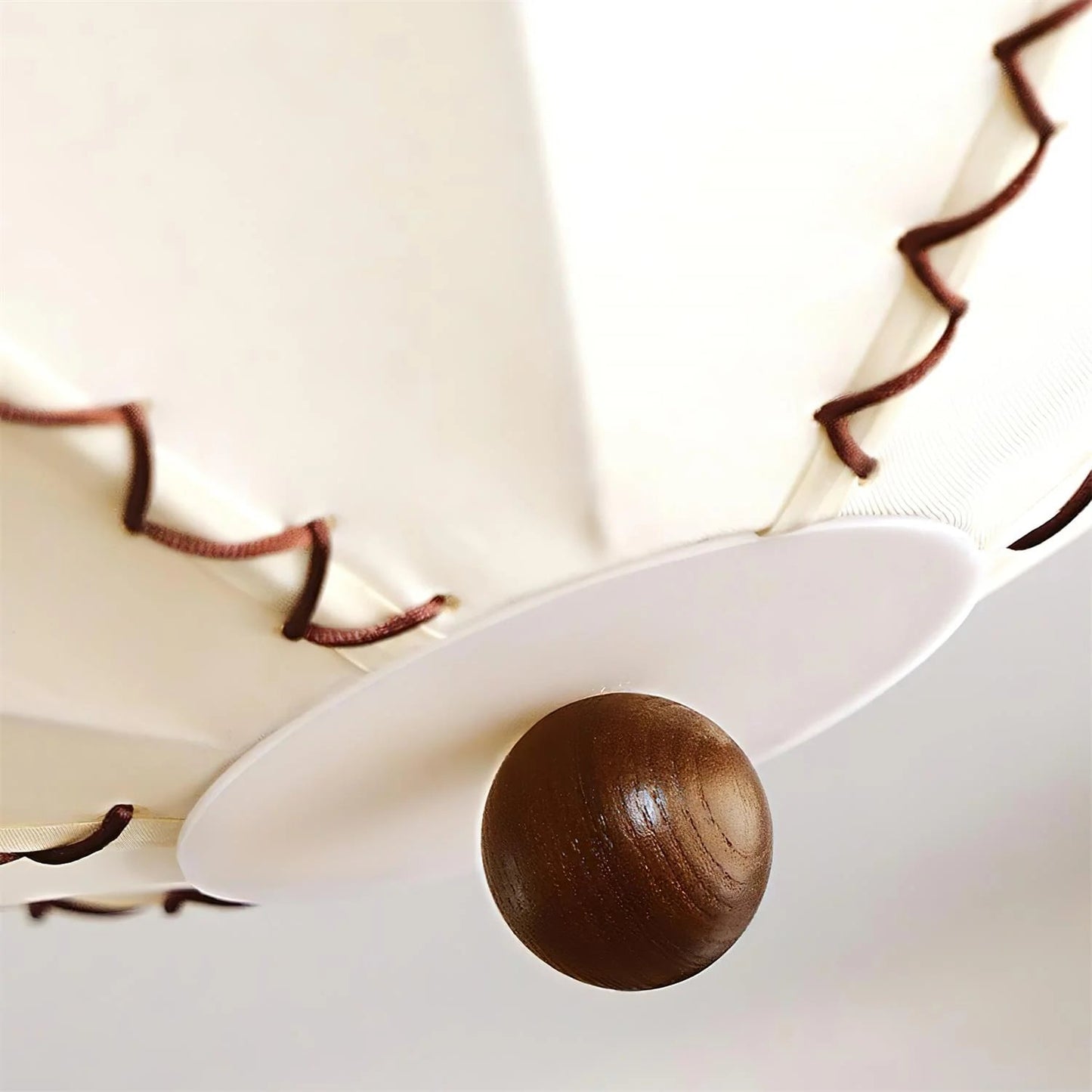 Ceiling Lamp Bohemian with Scalloped Fabric Shade and Walnut Wood Detail