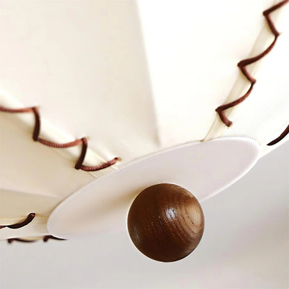 Ceiling Lamp Bohemian with Scalloped Fabric Shade and Walnut Wood Detail