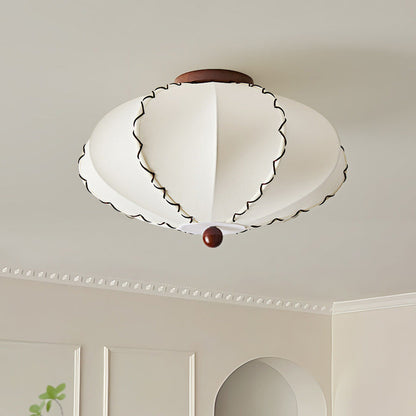 Ceiling Lamp Bohemian with Scalloped Fabric Shade and Walnut Wood Detail