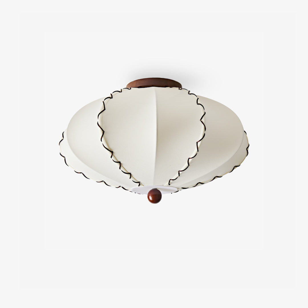 Ceiling Lamp Bohemian with Scalloped Fabric Shade and Walnut Wood Detail