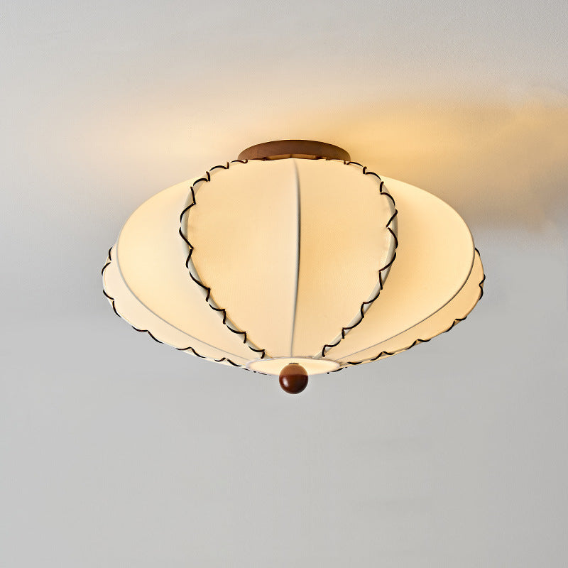 Ceiling Lamp Bohemian with Scalloped Fabric Shade and Walnut Wood Detail