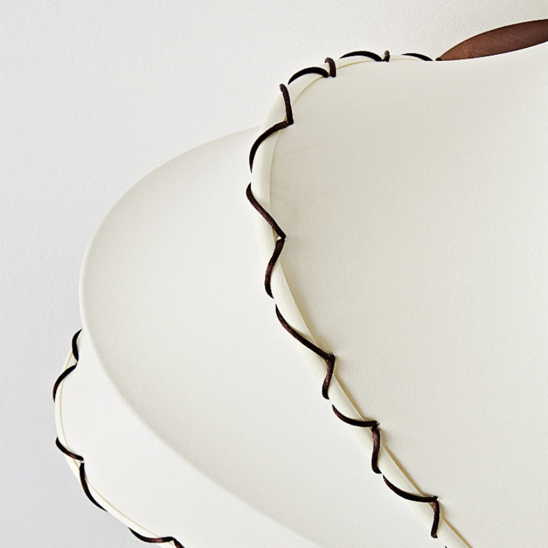 Ceiling Lamp Bohemian with Scalloped Fabric Shade and Walnut Wood Detail
