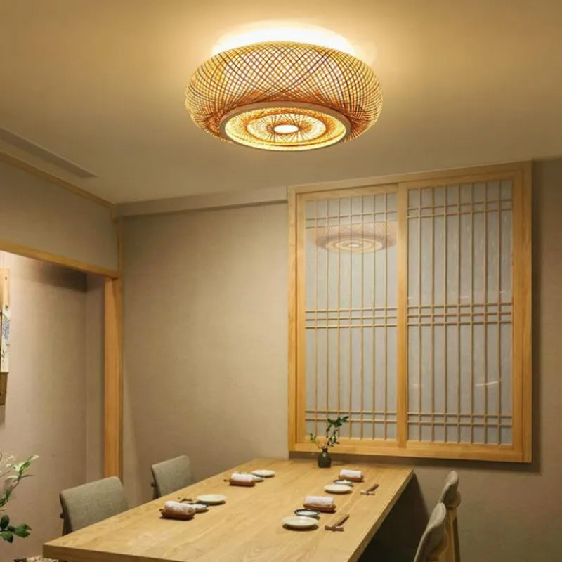 Ceiling Lamp Bohemian Woven Rattan Shade with E27 Fitting