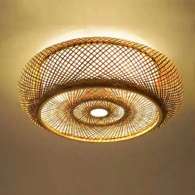 Ceiling Lamp Bohemian Woven Rattan Shade with E27 Fitting