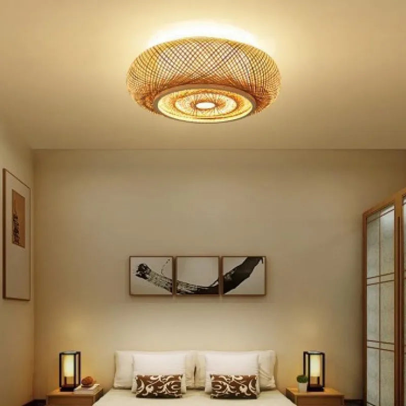 Ceiling Lamp Bohemian Woven Rattan Shade with E27 Fitting