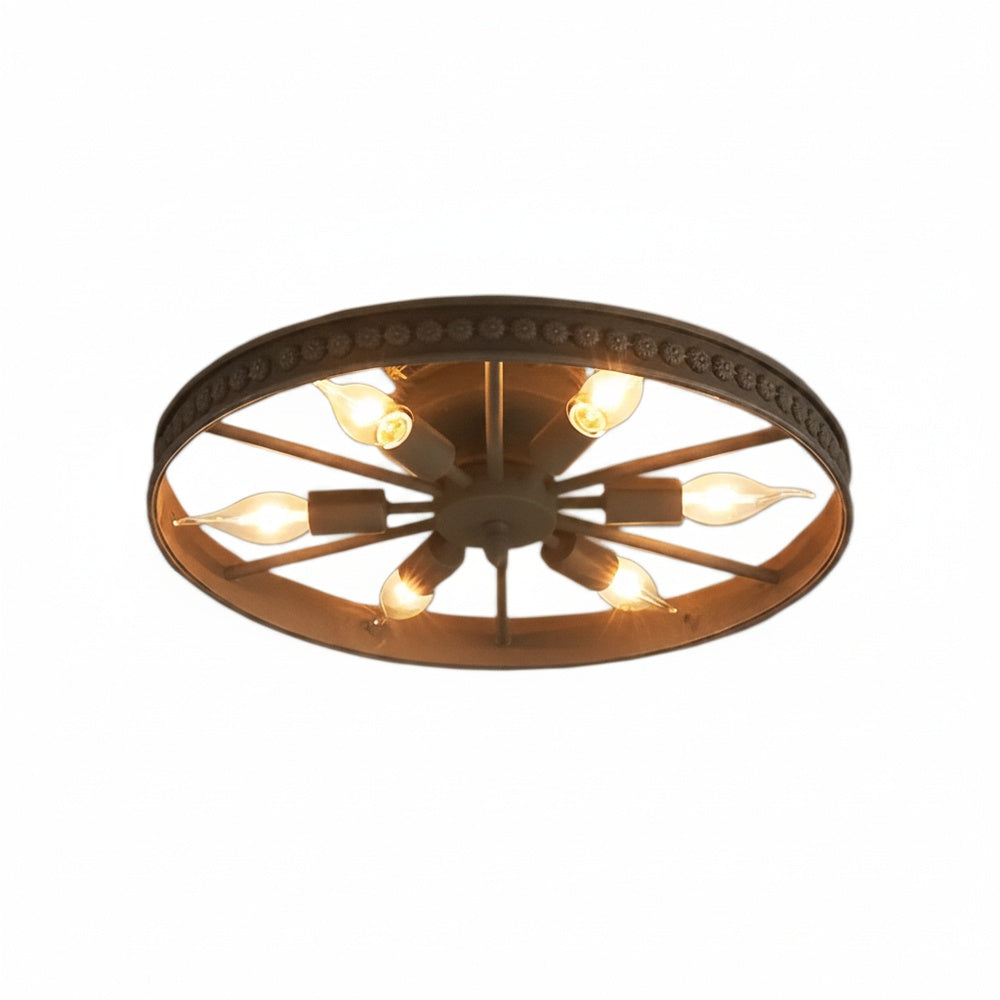 Ceiling Lamp Industrial Vintage Wagon Wheel Design with 6 E14 Sockets