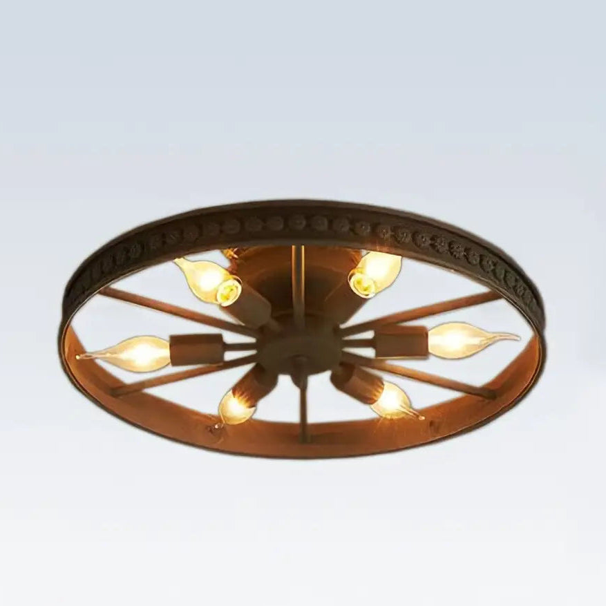 Ceiling Lamp Industrial Vintage Wagon Wheel Design with 6 E14 Sockets