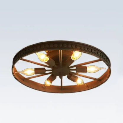 Ceiling Lamp Industrial Vintage Wagon Wheel Design with 6 E14 Sockets