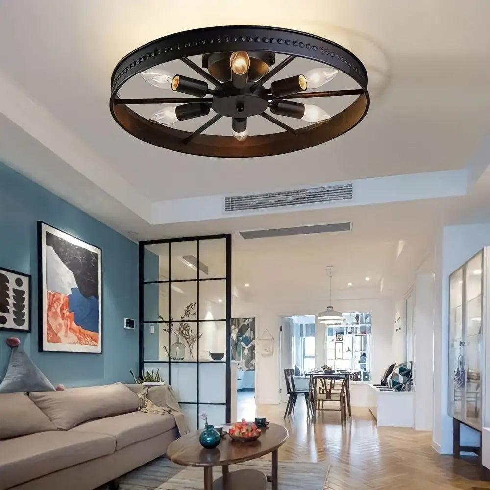 Ceiling Lamp Industrial Vintage Wagon Wheel Design with 6 E14 Sockets