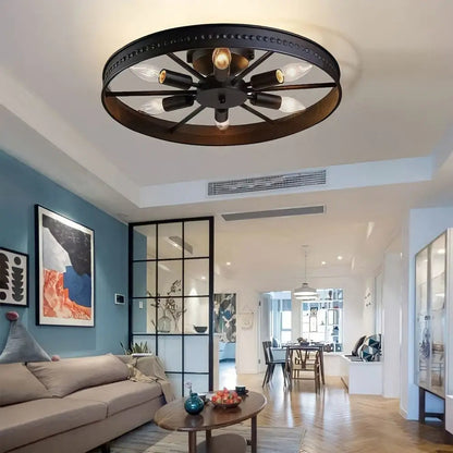 Ceiling Lamp Industrial Vintage Wagon Wheel Design with 6 E14 Sockets