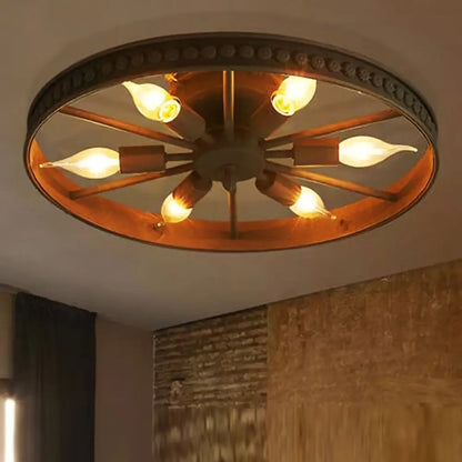 Ceiling Lamp Industrial Vintage Wagon Wheel Design with 6 E14 Sockets