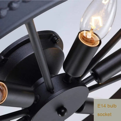 Ceiling Lamp Industrial Vintage Wagon Wheel Design with 6 E14 Sockets
