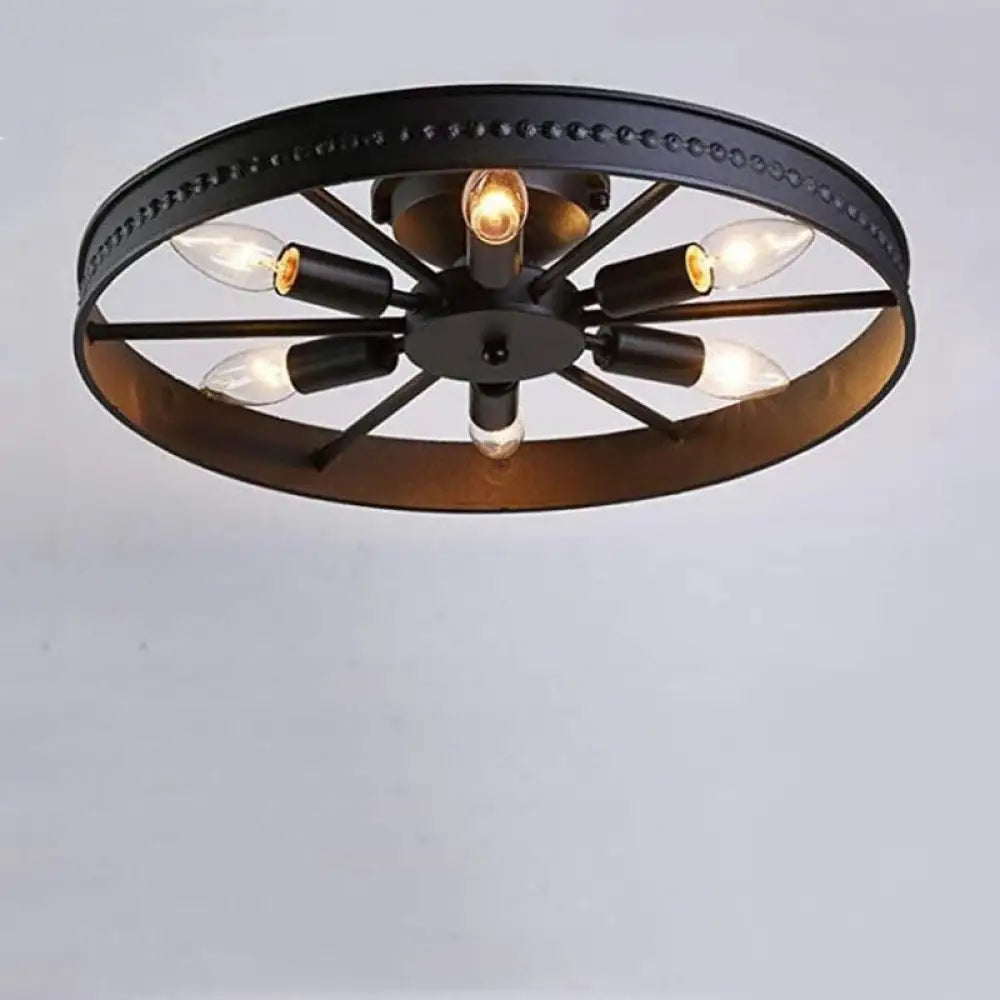 Ceiling Lamp Industrial Vintage Wagon Wheel Design with 6 E14 Sockets