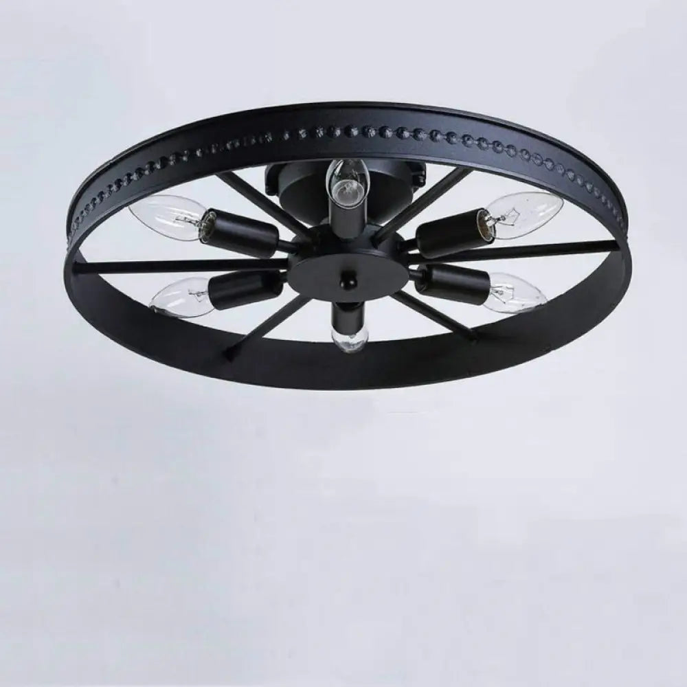 Ceiling Lamp Industrial Vintage Wagon Wheel Design with 6 E14 Sockets