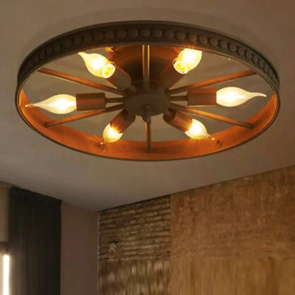 Ceiling Lamp Industrial Vintage Wagon Wheel Design with 6 E14 Sockets