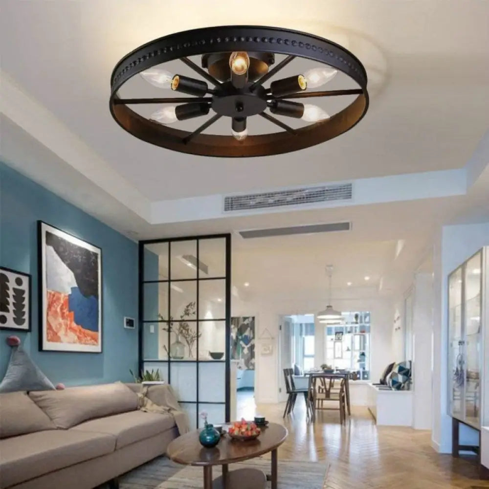 Ceiling Lamp Industrial Vintage Wagon Wheel Design with 6 E14 Sockets