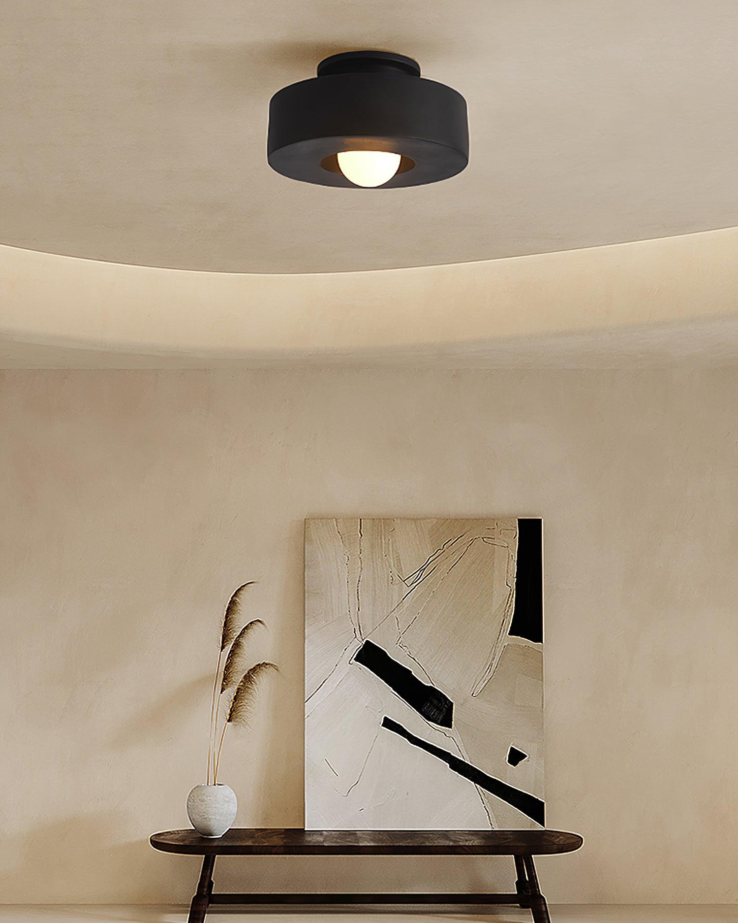 Ceiling Lamp Minimalist Round Drum Shape with Globe Bulb