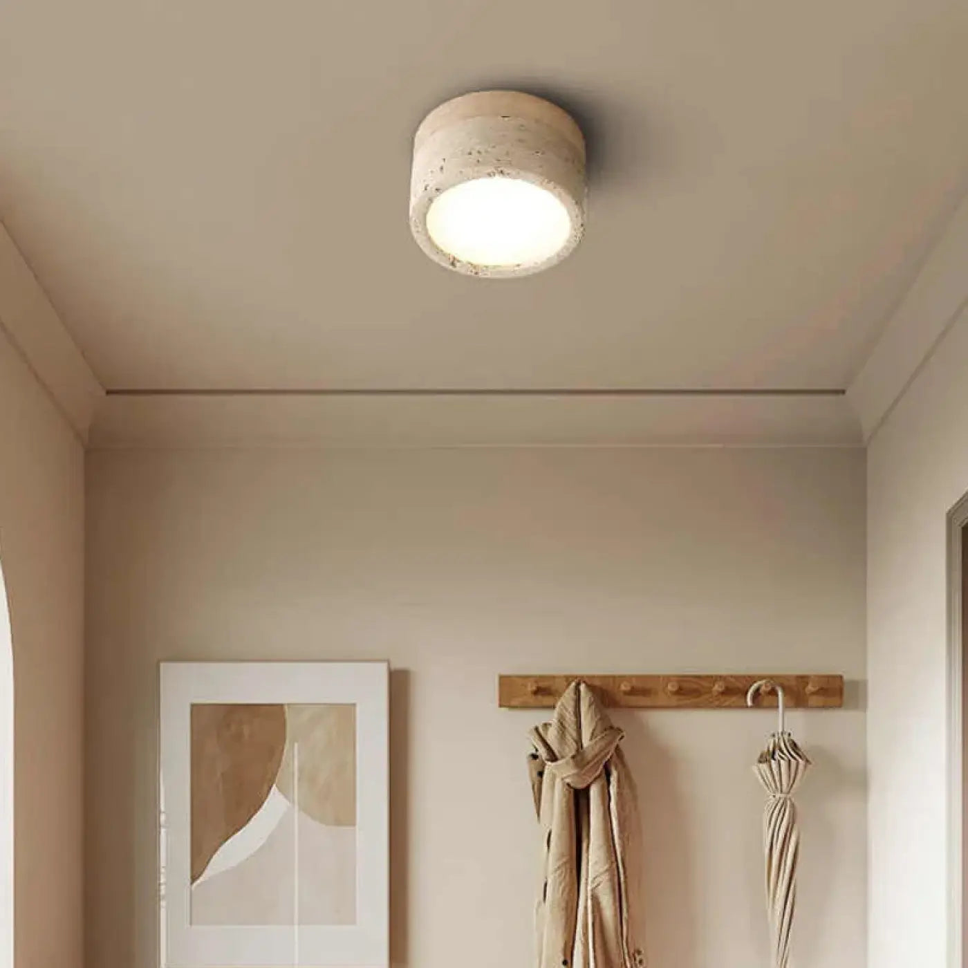 Ceiling Lamp Minimalist Round Stone Look with Integrated LED