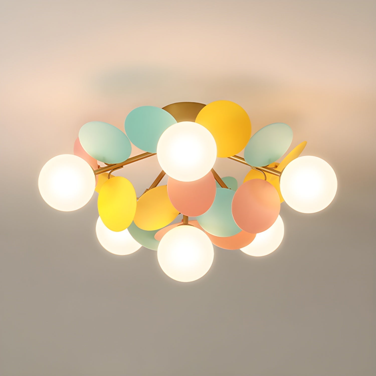 Ceiling Lamp Modern with Pastel Acrylic Discs and Globe Shades