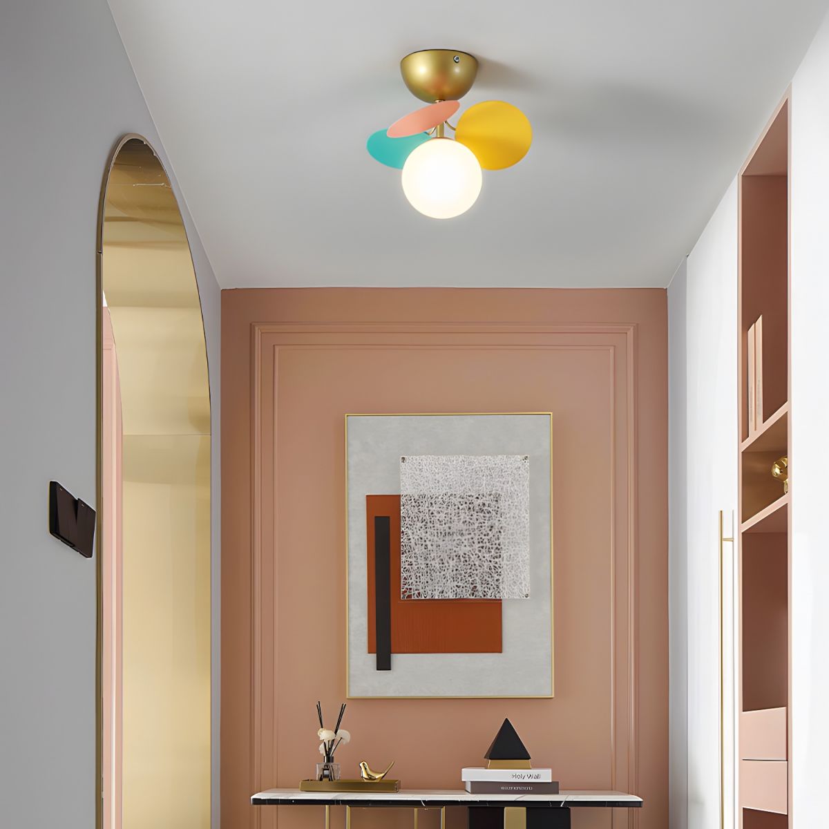 Ceiling Lamp Modern with Pastel Acrylic Discs and Globe Shades