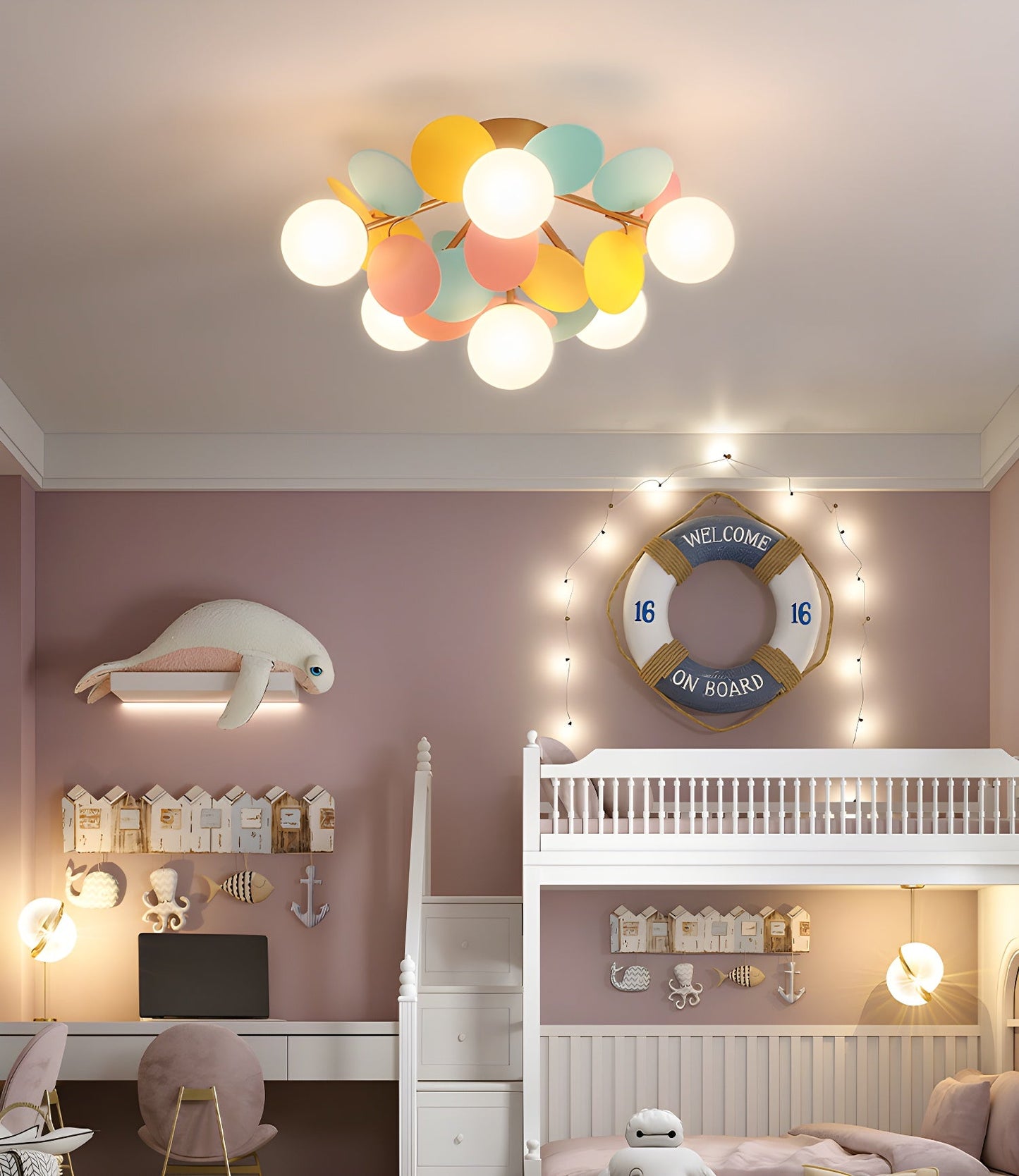 Ceiling Lamp Modern with Pastel Acrylic Discs and Globe Shades