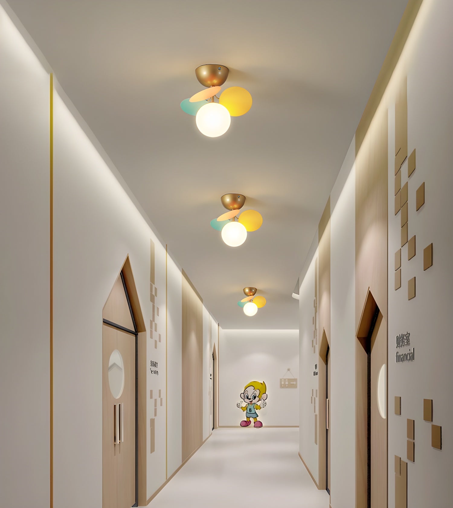 Ceiling Lamp Modern with Pastel Acrylic Discs and Globe Shades