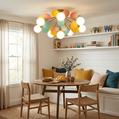 Ceiling Lamp Modern with Pastel Acrylic Discs and Globe Shades