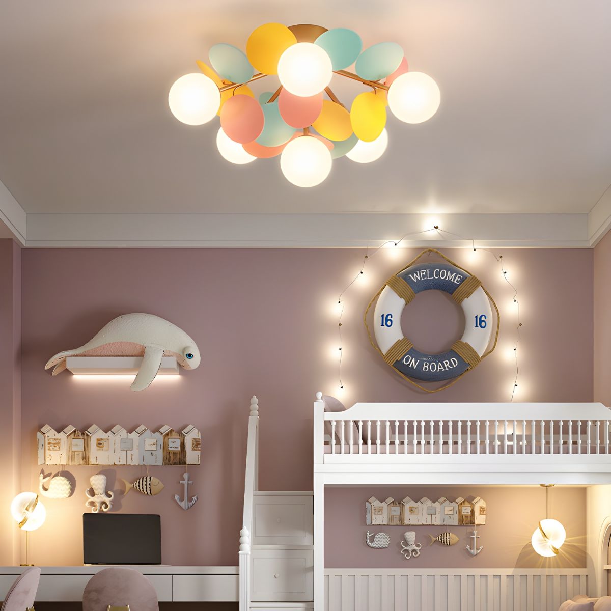 Ceiling Lamp Modern with Pastel Acrylic Discs and Globe Shades