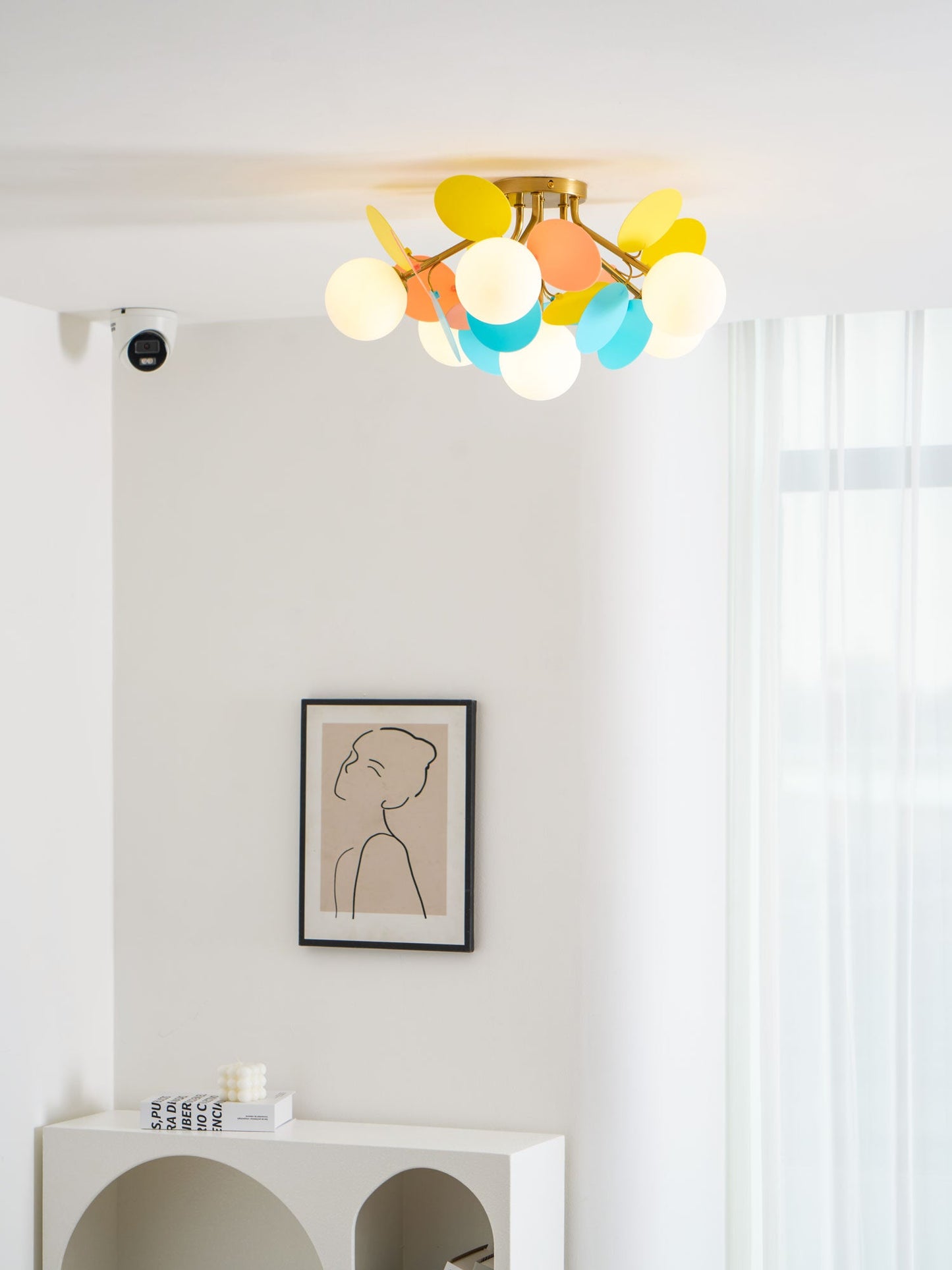 Ceiling Lamp Modern with Pastel Acrylic Discs and Globe Shades