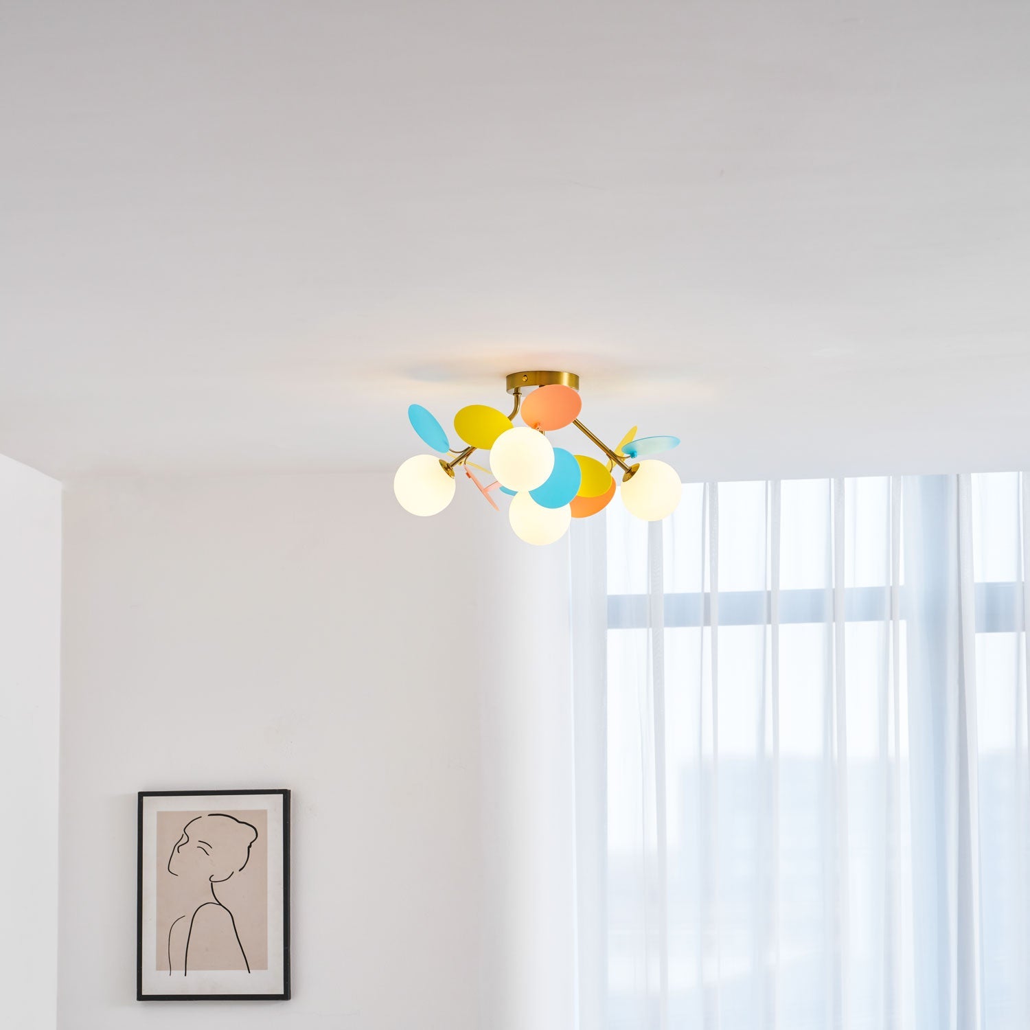 Ceiling Lamp Modern with Pastel Acrylic Discs and Globe Shades
