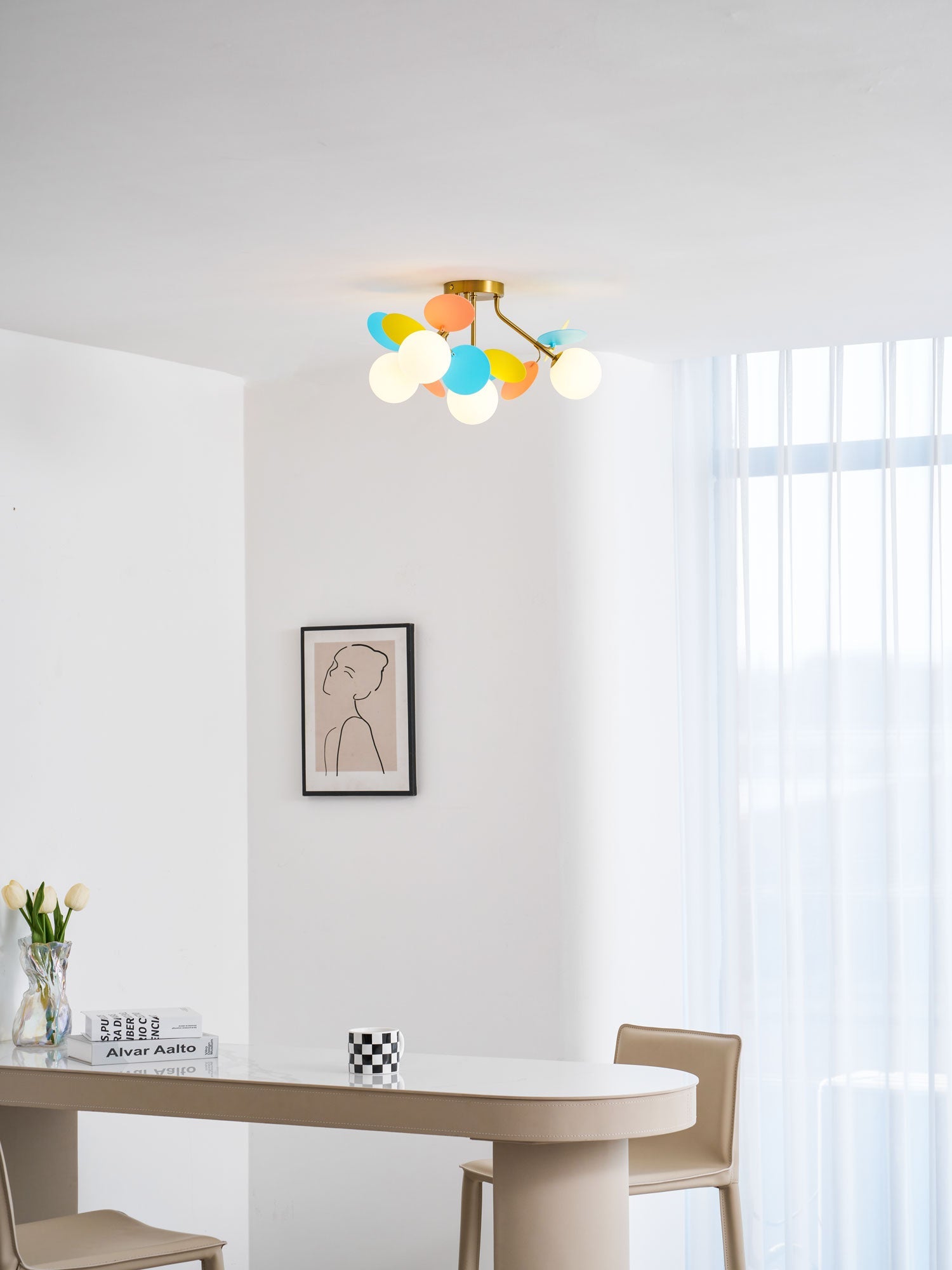 Ceiling Lamp Modern with Pastel Acrylic Discs and Globe Shades