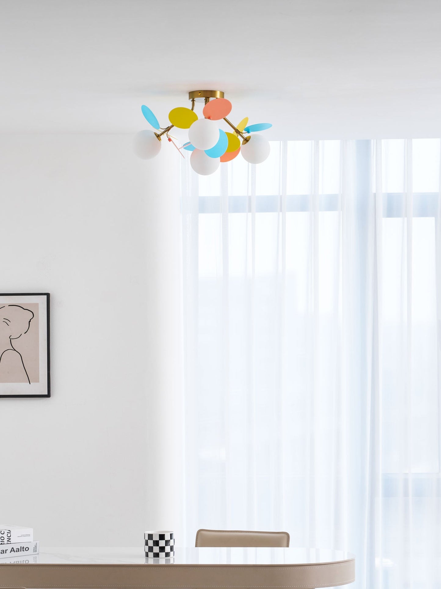 Ceiling Lamp Modern with Pastel Acrylic Discs and Globe Shades