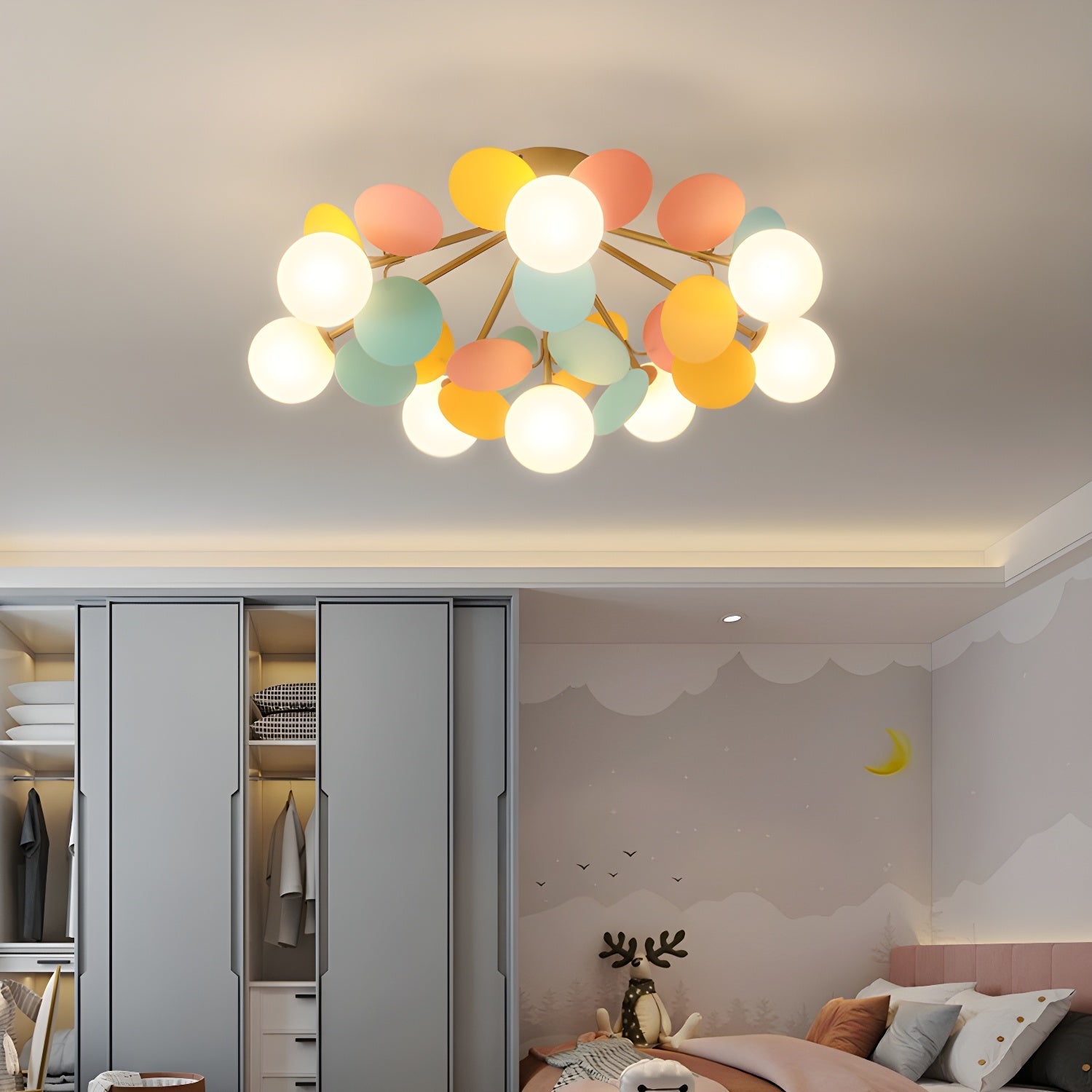 Ceiling Lamp Modern with Pastel Acrylic Discs and Globe Shades