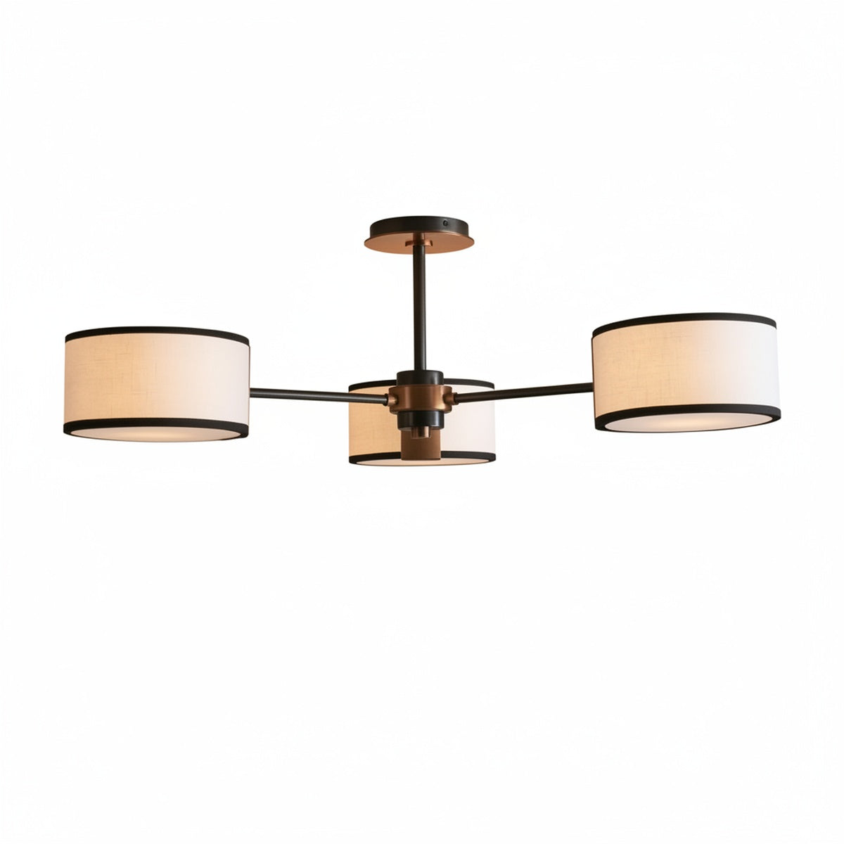 Ceiling Lamp Modern with Three Drum Shades and Fabric Diffusers