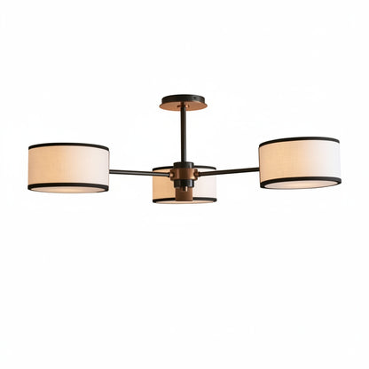 Ceiling Lamp Modern with Three Drum Shades and Fabric Diffusers