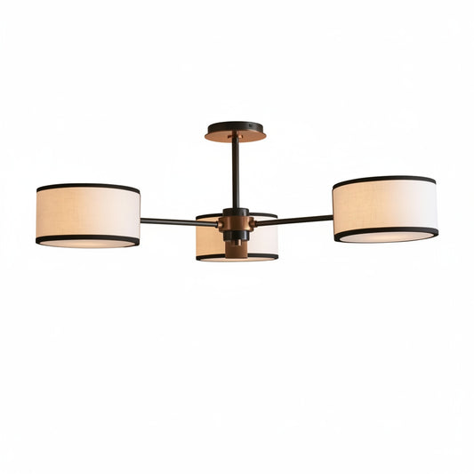 Ceiling Lamp Modern with Three Drum Shades and Fabric Diffusers