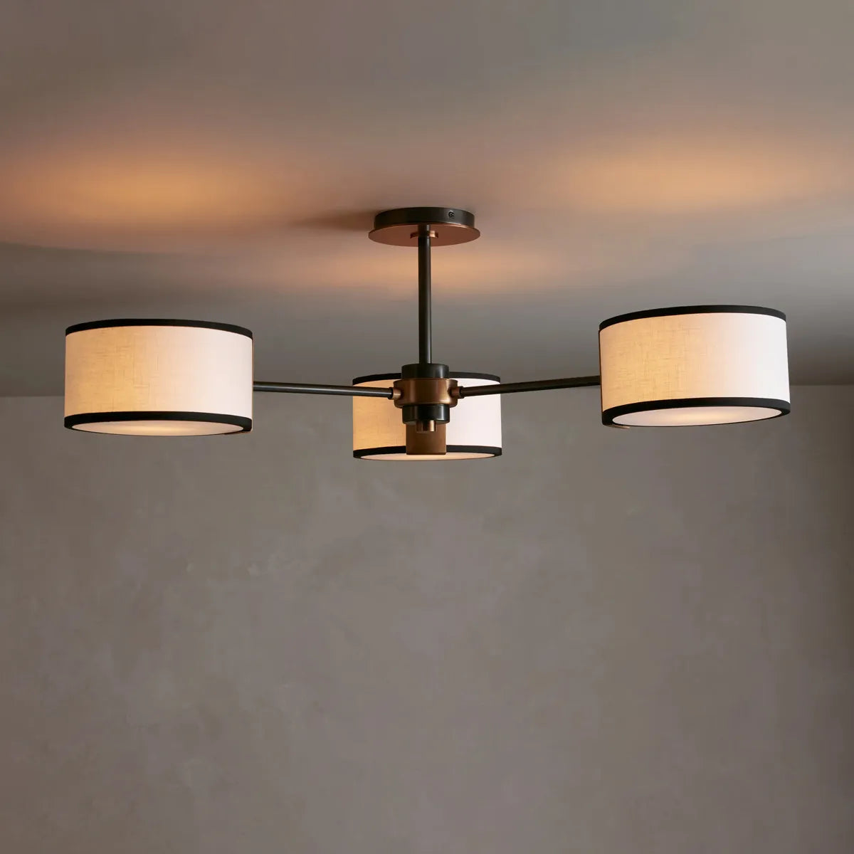 Ceiling Lamp Modern with Three Drum Shades and Fabric Diffusers