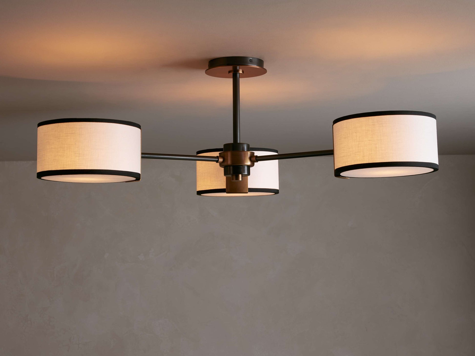 Ceiling Lamp Modern with Three Drum Shades and Fabric Diffusers