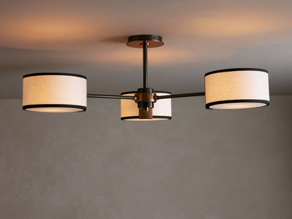 Ceiling Lamp Modern with Three Drum Shades and Fabric Diffusers