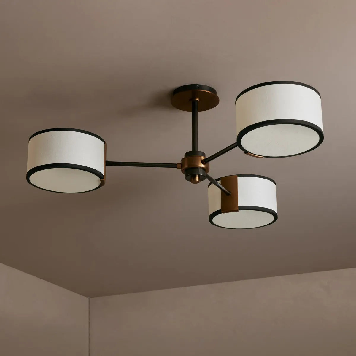 Ceiling Lamp Modern with Three Drum Shades and Fabric Diffusers