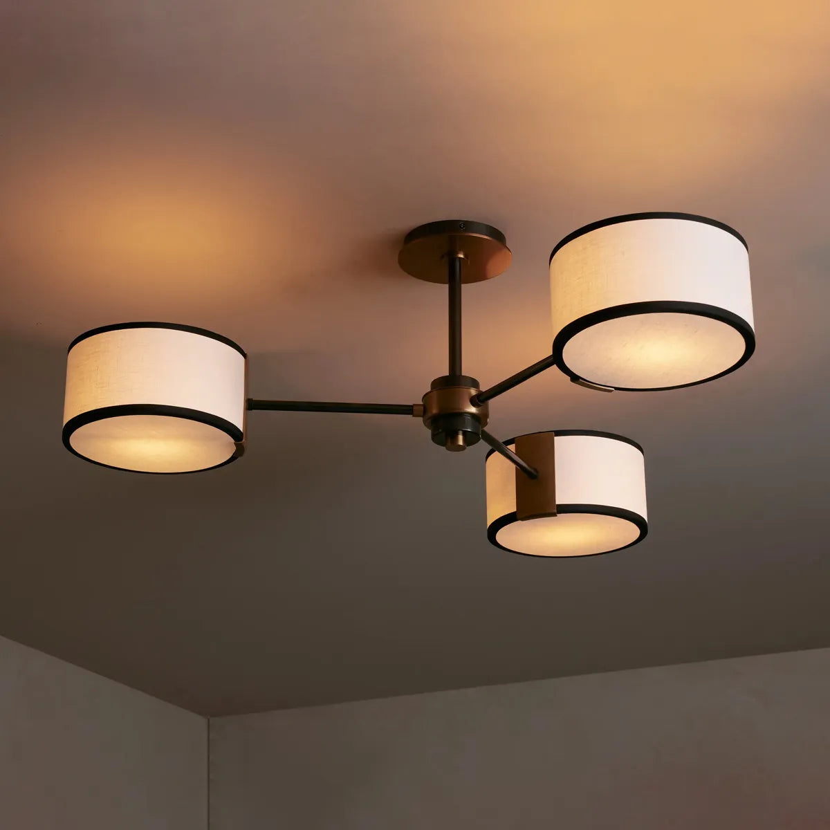 Ceiling Lamp Modern with Three Drum Shades and Fabric Diffusers