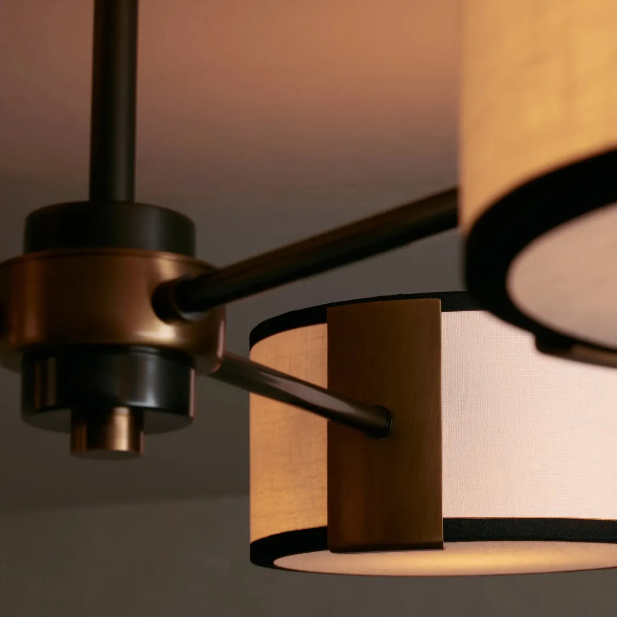 Ceiling Lamp Modern with Three Drum Shades and Fabric Diffusers