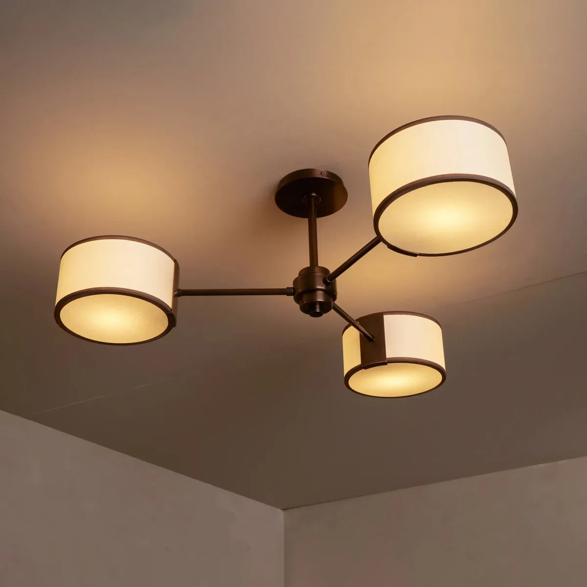 Ceiling Lamp Modern with Three Drum Shades and Fabric Diffusers