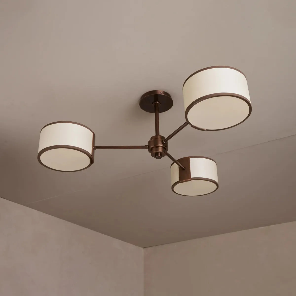 Ceiling Lamp Modern with Three Drum Shades and Fabric Diffusers
