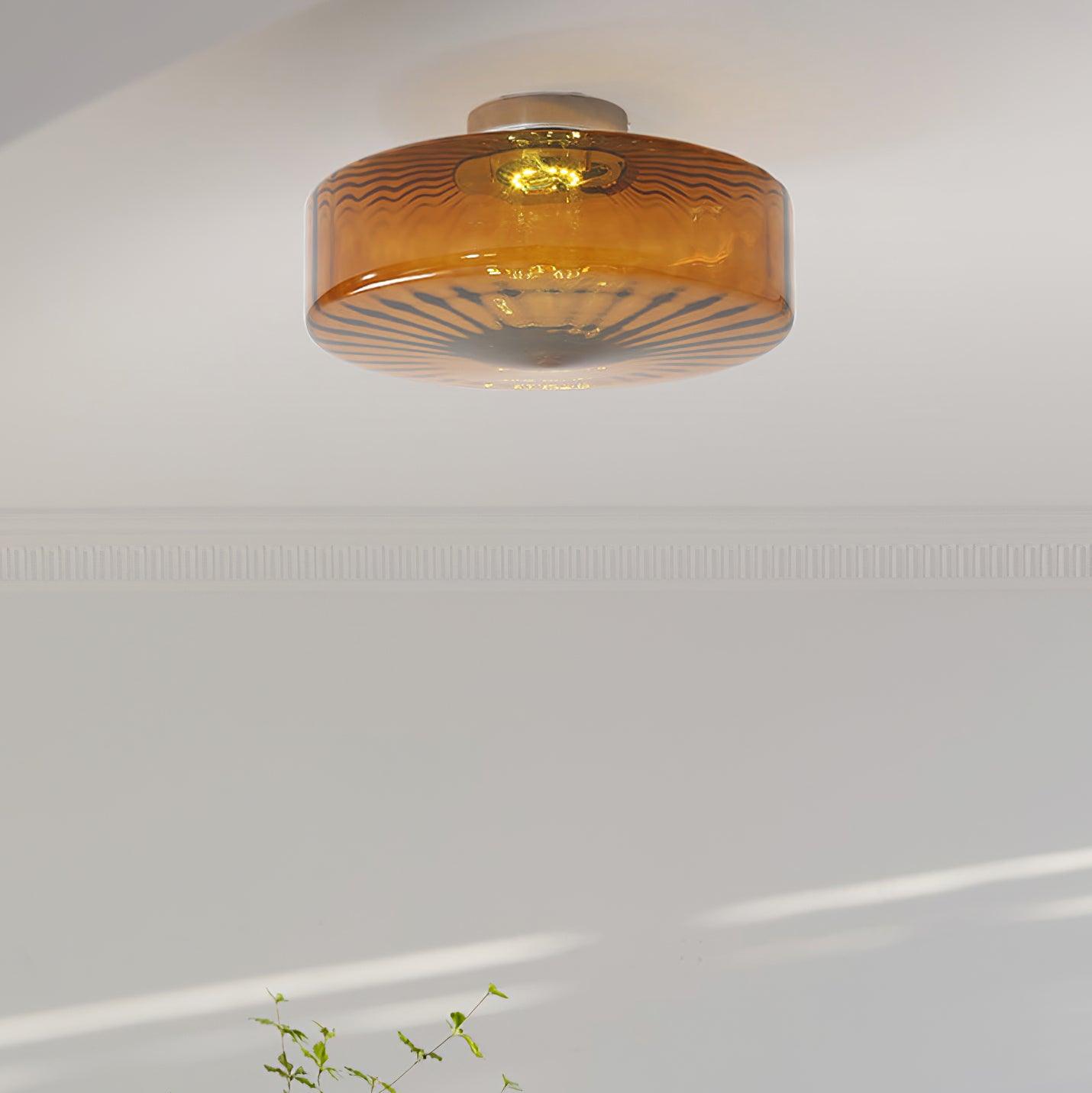 Ceiling Lamp Retro Bohemian Glass Shade with Sunray Pattern