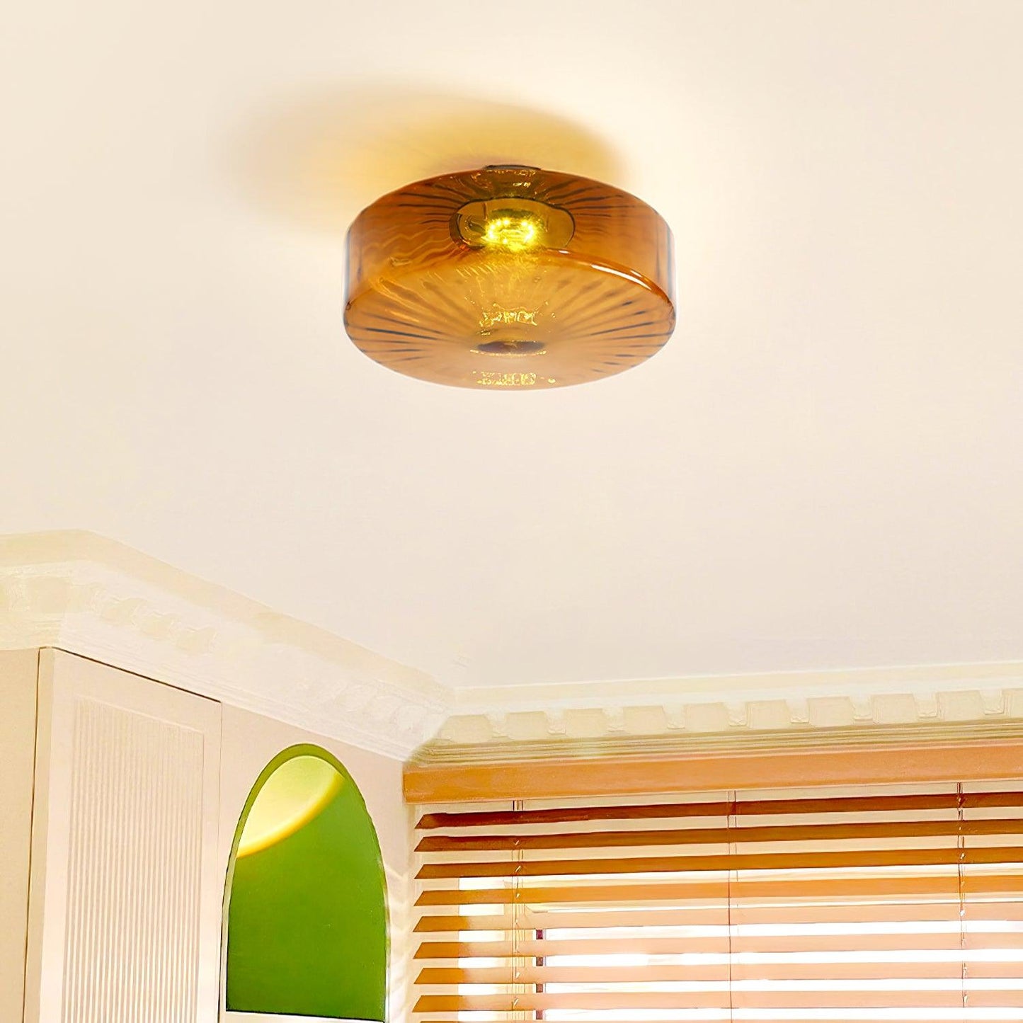 Ceiling Lamp Retro Bohemian Glass Shade with Sunray Pattern