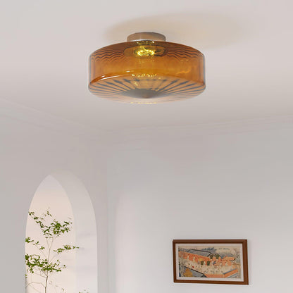 Ceiling Lamp Retro Bohemian Glass Shade with Sunray Pattern