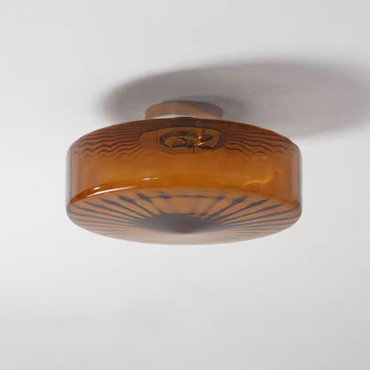 Ceiling Lamp Retro Bohemian Glass Shade with Sunray Pattern